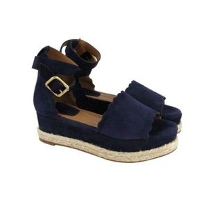 CHLOE Blue Lagoon Suede Ankle Strap Platform Flat Sandal